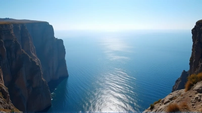 Expansive Blue Bay Amid Rugged Rocky Cliffs