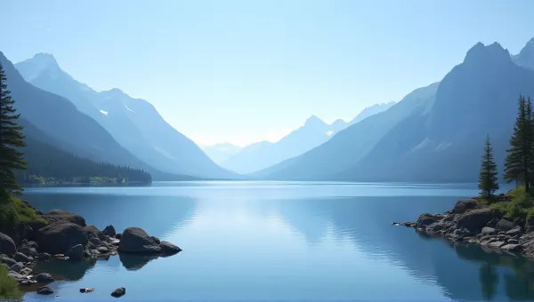 Expansive Lake With Towering Peaks Under Clear Sky