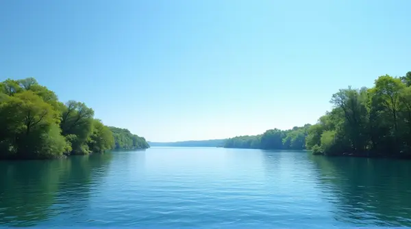 Expansive Shimmering Water Surrounded By Trees