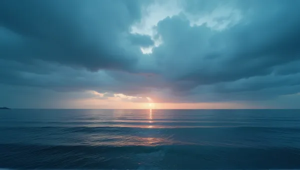 Expansive Water Surface Under Moody Twilight Sky