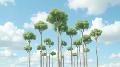 Fan Leaf Trees With Soft Cloud Sky