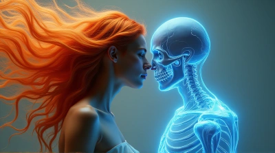 Fiery Hair And Electric Azure Skeleton Art