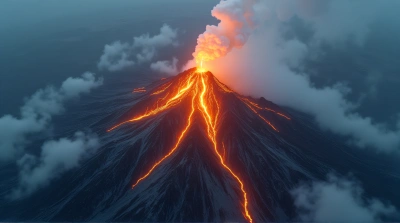 Fiery Mountain Peak Surrounded by Jagged Rocks