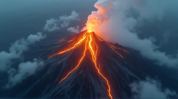 Fiery Mountain Peak Surrounded by Jagged Rocks