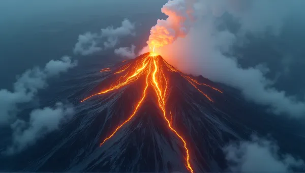 Fiery Mountain Peak Surrounded by Jagged Rocks