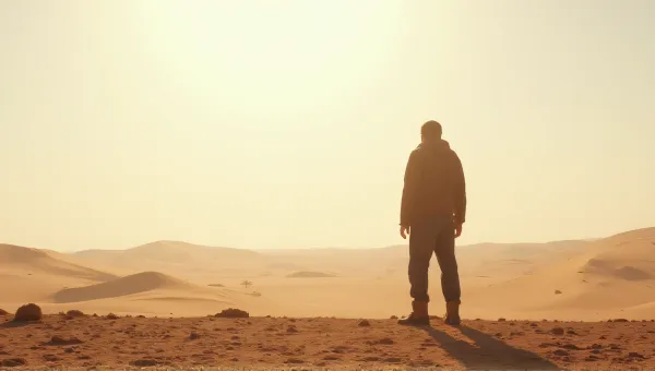 Figure On Arid Terrain With Dunes And Clear Sky