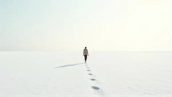 Figure Striding Across Bright Open Landscape