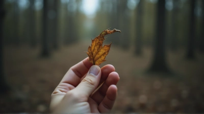 Fingers Holding Fragile Curled Leaves Close-Up