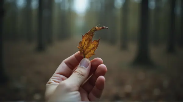 Fingers Holding Fragile Curled Leaves Close-Up