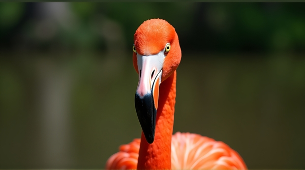 Flamingo Headshot With Curved Beak And Eye Focus