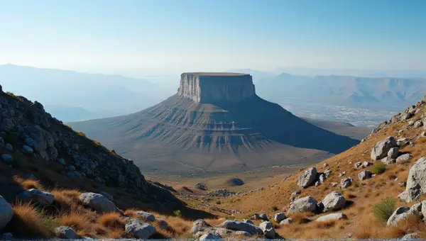 Flat-Topped Butte With Rocky Slopes Under Clear Sky