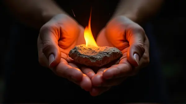 Flint Stone Striking With Bright Embers