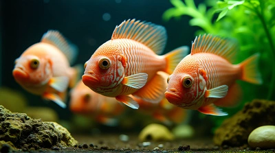 Flowerhorn Cichlids Swimming in Freshwater Aquarium