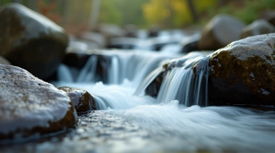 Flowing Streams Over Layered Stones Texture