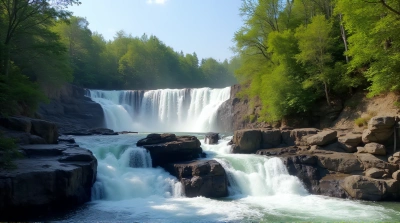 Flowing Streams Over Rocky Cliffs With Green Foliage