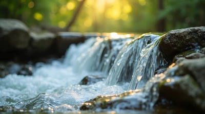 Flowing Water Over Stone Ledges In Sunlight
