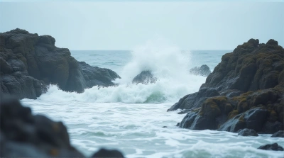 Foamy Currents Colliding With Jagged Stone Formations