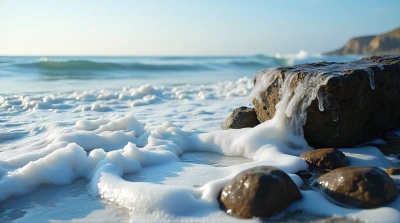 Foamy Surf Over Jagged Stone Formations