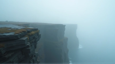 Foggy Rocky Cliffs With Layered Stone Textures