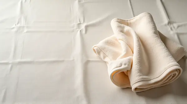 Folded Towel On Textured Linen Surface