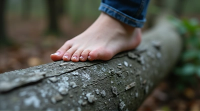 Foot Pressing On Weathered Tree Trunk Texture