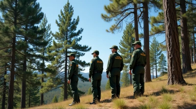 Forest Rangers Standing on Hillside Under Clear Sky