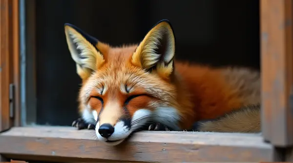 Fox Close-Up Resting Inside Window Frame