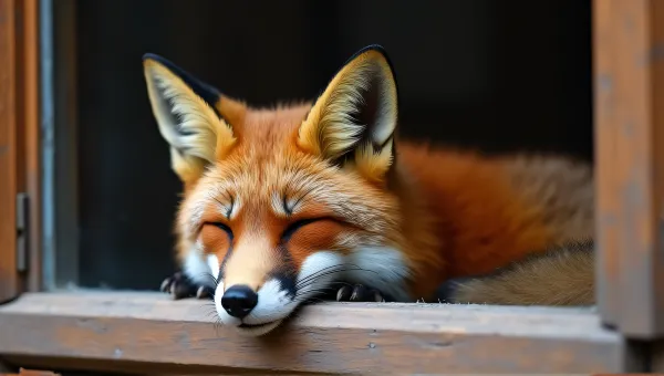 Fox Close-Up Resting Inside Window Frame