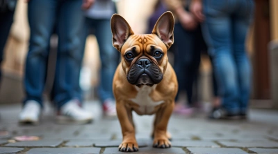 French Bulldog Standing Alert On Cobblestone Path