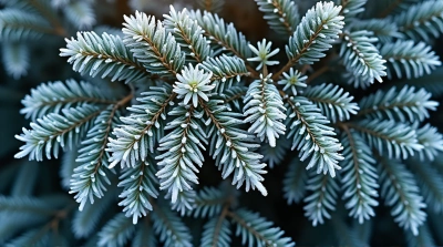 Frost-Covered Evergreen Branches Close-Up Texture