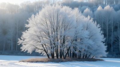 Frost Covered Leafless Trees With Soft Light