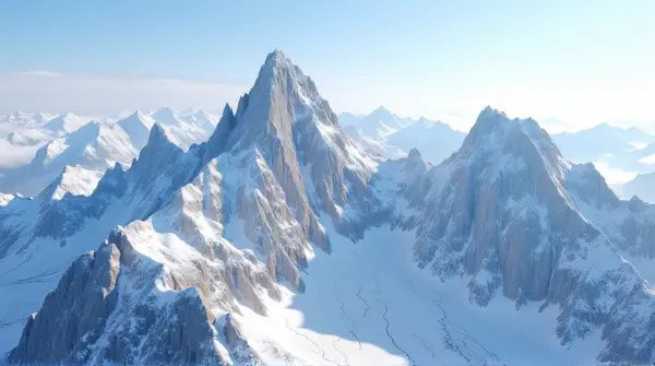 Frost-Covered Peaks With Clear Sky