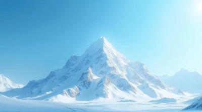 Frost Covered Summit Bathed In Bright Sunlight