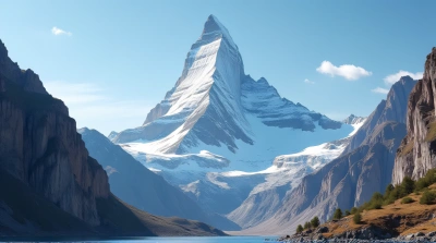 Frost-Covered Summit with Bright Sunlight and Alpine Cliffs