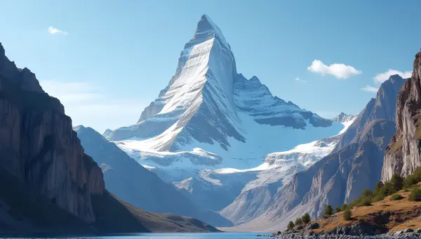 Frost-Covered Summit with Bright Sunlight and Alpine Cliffs