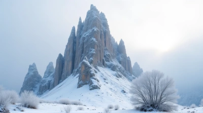 Frost Covered Summit With Jagged Cliffs At Dawn