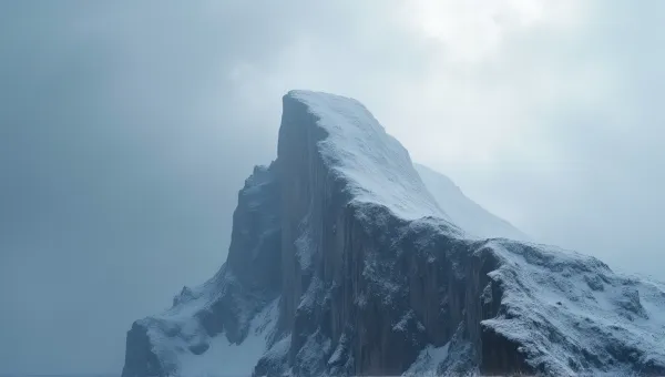 Frost-Covered Summit With Rugged Cliffs And Overcast Sky
