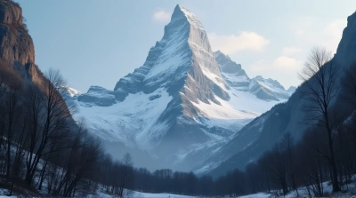 Frost Covered Summit With Rugged Cliffs And Trees