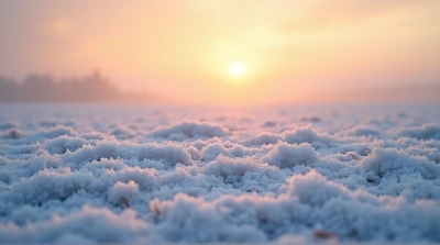 Frost Covered Terrain Under Amber Sky Texture