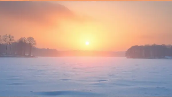 Frost Covered Terrain Under Orange Sky