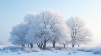 Frost Covered Trees With Icy Branches In Bright Sky