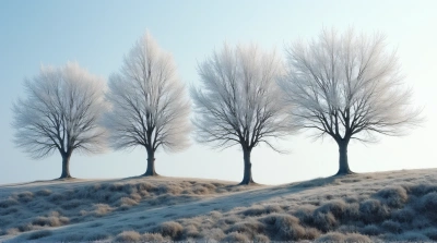 Frosted Branches On Sloping Hillside In Bright Light