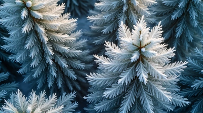 Frosted Conifer Branches With Soft Light Shadows