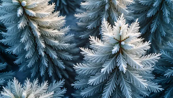 Frosted Conifer Branches With Soft Light Shadows