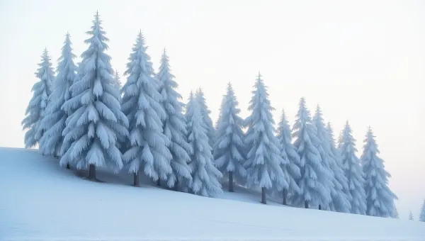 Frosted Conifer Trees On Sloping Hill