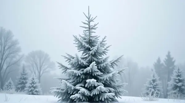 Frosted Evergreen Branches With Crystalline Snow
