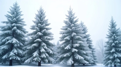 Frosted Evergreen Trees With Needle Details