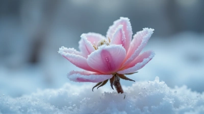 Frosted Flower On Stem In Cold Landscape