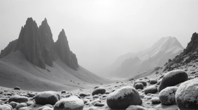 Frosted High Altitude Rocky Terrain In Monochrome