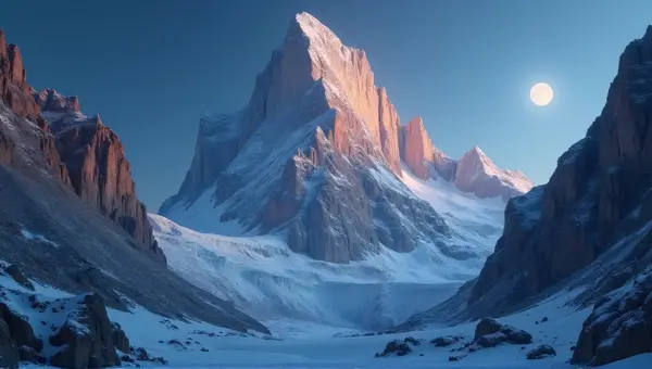 Frosted Summit With Icy Cliffs At Night